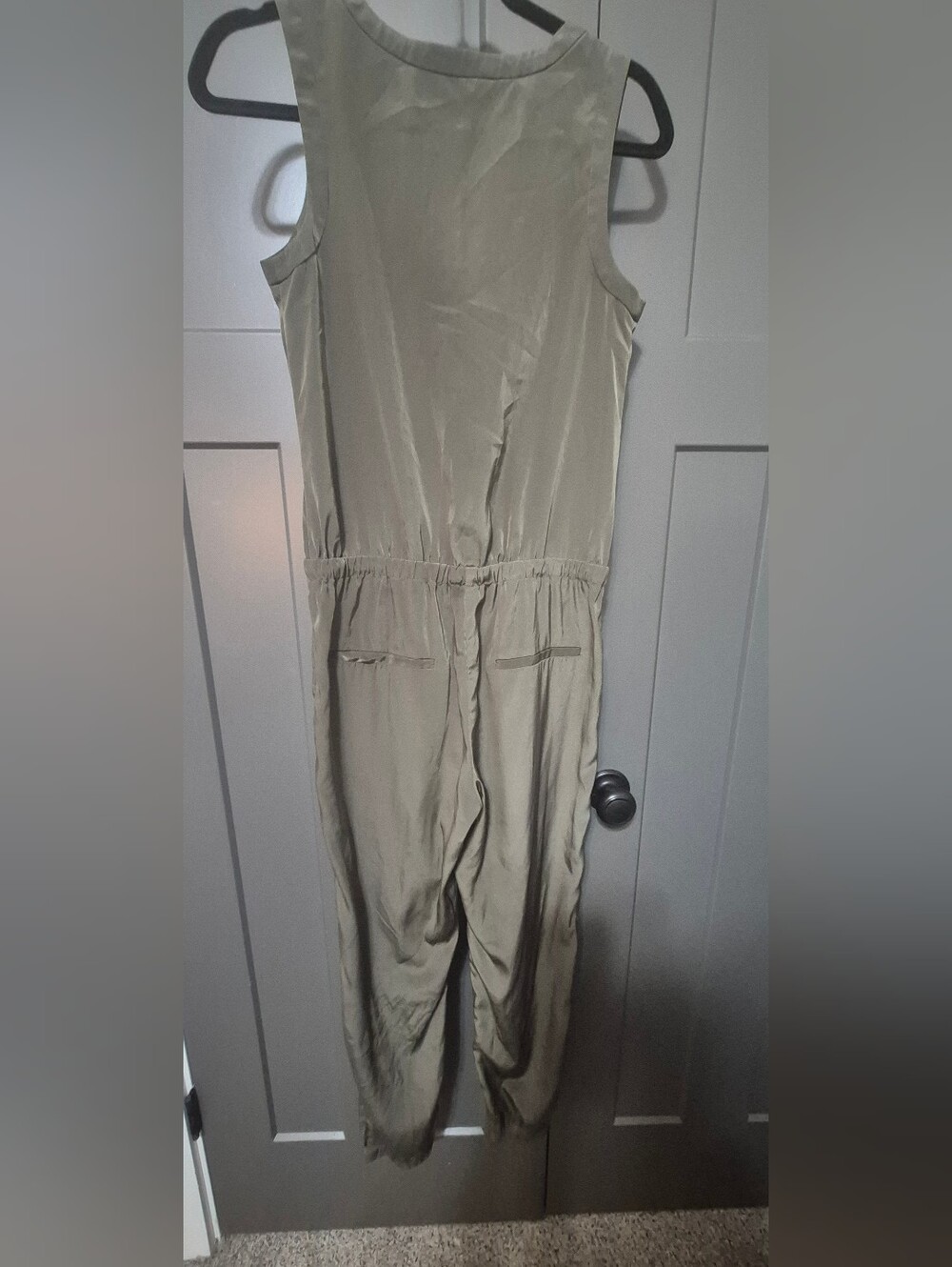Express XS Petite Olive Sleeveless Utility Jumpsuit – Button Front - Picture 4 of 6